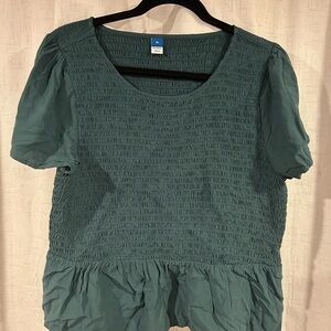Old Navy Green Smocked Crop Short Sleeve Blouse
